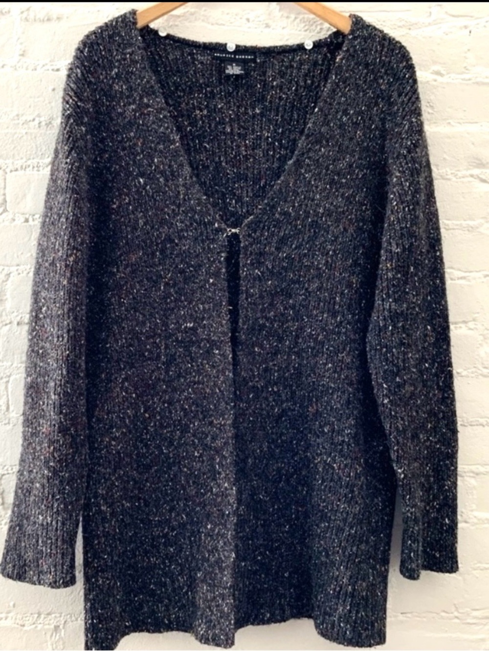 Vintage Wool Blend Open Cardigan Black Multicolor Speckled Sweater Grandpa Sz M